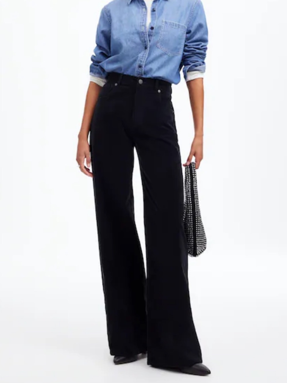 NWT Madewell Super Wide Leg Pant in True Black Stretch Corduroy Size 23